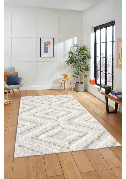Düz Renk Sade Kilim Motifli Dijital Kaymaz Taban Yıkanabilir Yolluk Salon Halısı Sade-33-Krem fırsatları