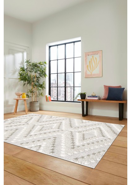 Düz Renk Sade Kilim Motifli Dijital Kaymaz Taban Yıkanabilir Yolluk Salon Halısı Sade-33-Krem indirimleri