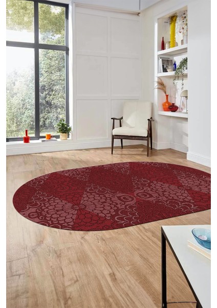 Düz Renk Sade Motifli Dijital Kaymaz Taban Yıkanabilir Oval Yolluk Salon Halısı, O-Sade-34-Bordo, modelleri