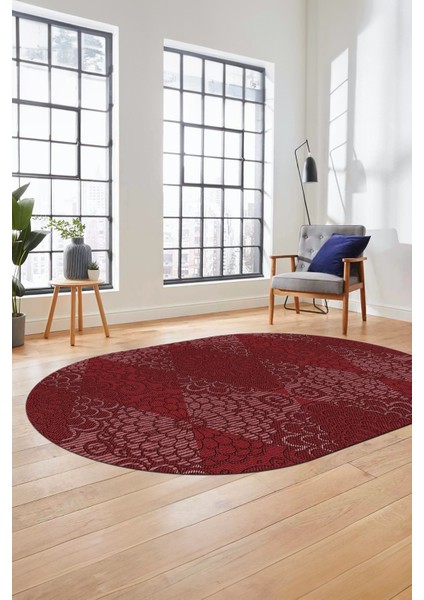 Düz Renk Sade Motifli Dijital Kaymaz Taban Yıkanabilir Oval Yolluk Salon Halısı, O-Sade-34-Bordo, indirimleri