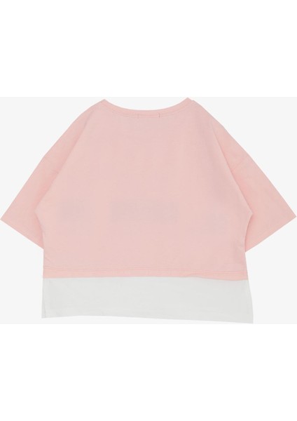 Kız Çocuk Crop Tişört Yanları Yırtmaçlı Yazı Baskılı 9-14 Yaş, Pembe indirimleri
