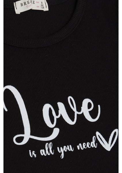 Kız Çocuk Tişört Kemer Boy Yazı Baskılı 8-14 Yaş, Siyah modelleri