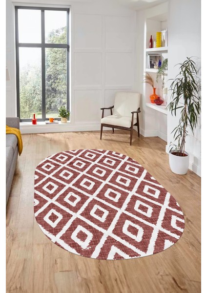 Sade Baklava Desen Motifli Kaymaz Taban Yıkanabilir Oval Yolluk Salon Halısı, O-Sade-27-Bordo, modelleri