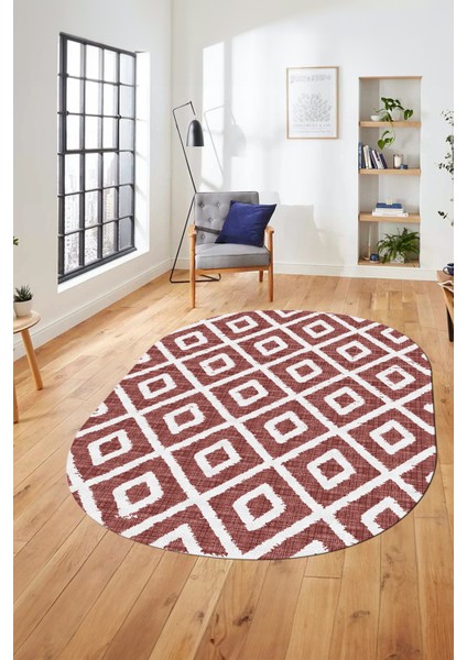 Sade Baklava Desen Motifli Kaymaz Taban Yıkanabilir Oval Yolluk Salon Halısı, O-Sade-27-Bordo, indirimleri