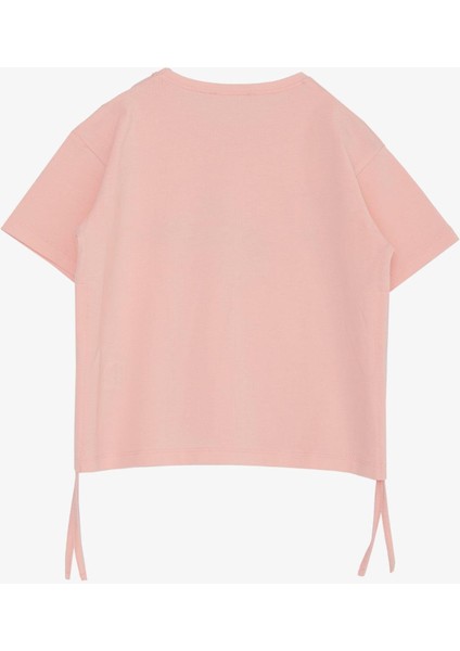 Kız Çocuk Tişört Kemer Boy Yazı Baskılı Taşlı Çiçekli 8-14 Yaş, Somon fiyatları