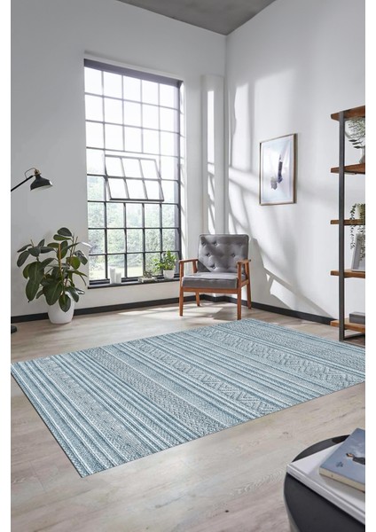Kilim Desenli Sade Motifli Kaymaz Taban Yıkanabilir Yolluk Salon Halısı, Sade-30-Mavi, fırsatları