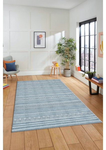 Kilim Desenli Sade Motifli Kaymaz Taban Yıkanabilir Yolluk Salon Halısı, Sade-30-Mavi, indirimleri