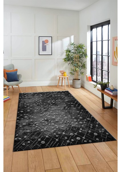Dijital Baskı Kaymaz Yıkanabilir Sade 3D Yolluk Mutfak Koridor Salon Halısı Sade-48-Antrasit