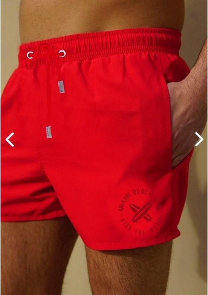 Miami Beacherkek Kırmızı Düz Renk Iki Yan Cepli Mini Boy Mayo Deniz ŞORTU-2202 fiyatları