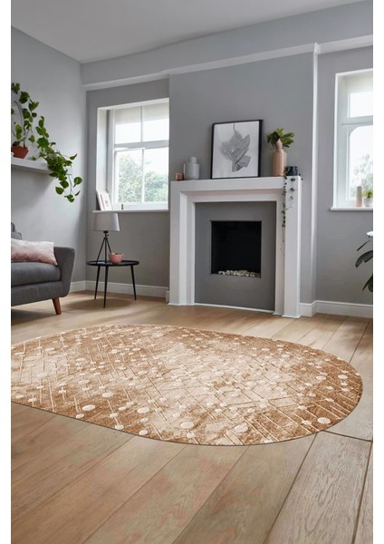 Dijital Baskı Kaymaz Yıkanabilir Sade 3D Oval Yolluk Koridor Salon Halısı, O-Sade-48-Kahve,