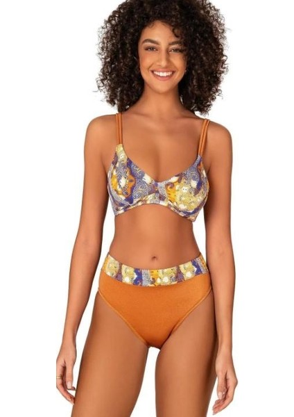 Endeep Kadın Biye Detaylı Toparlayıcı Desenli Bikini Takımı 22329