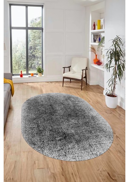 Dijital Baskı Kaymaz Yıkanabilir Sade Düz Renk Tasarım Oval Yolluk Salon Halısı, O-Sade-43-Siyah,