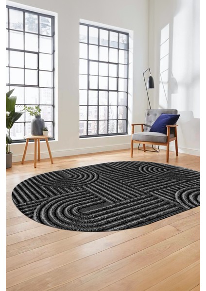 Baskılı Kaymaz Taban Yıkanabilir Sade Desen Oval Yolluk Mutfak Salon Halısı, O-Sade-01-Antrasit, fiyatları
