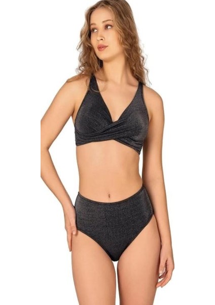 Endeep Kadın Siyah Simli Toparlayıcı Yüksek Bel Bikini Takımı 22301 fiyatları