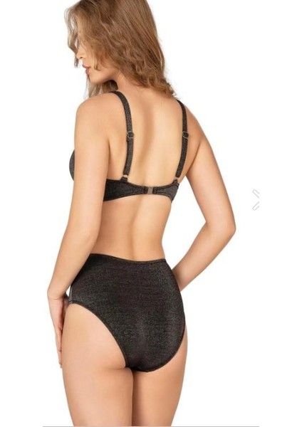 Endeep Kadın Siyah Simli Toparlayıcı Yüksek Bel Bikini Takımı 22301 modelleri