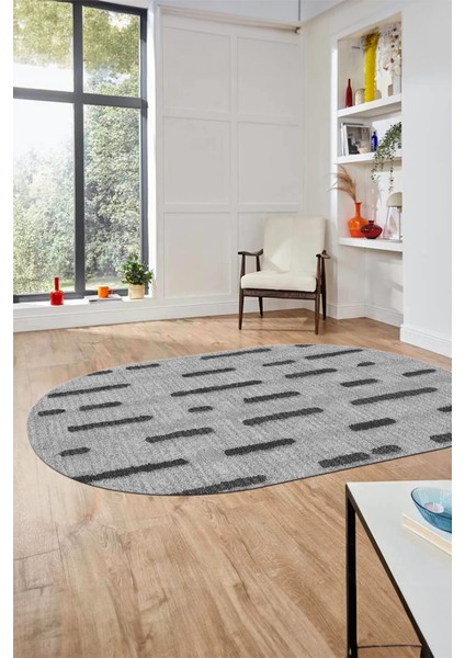 Dijital Baskı Kaymaz Yıkanabilir Sade Düz Oval Yolluk Koridor Salon Halısı, O-Sade-49-Gri,