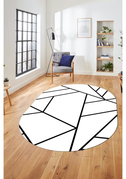 Dijital Baskı Kaymaz Yıkanabilir Sade Çizgili Oval Yolluk Koridor Salon Halısı, O-Sade-50-Beyaz, fiyatları