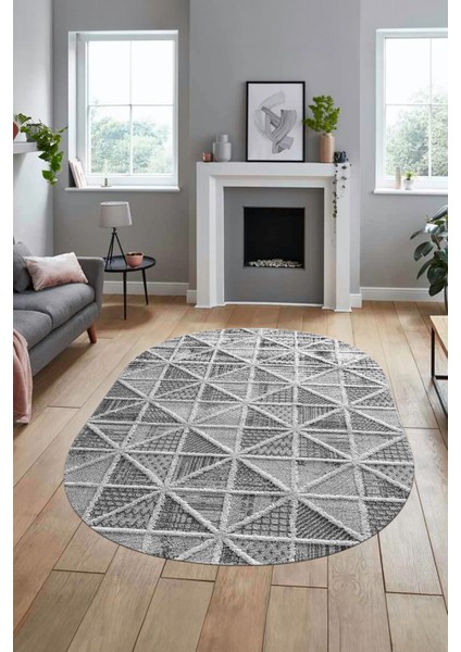 3D Baskılı Kaymaz Taban Yıkanabilir Sade Motifli Oval Yolluk Mutfak Salon Halısı, O-Sade-12-Gri, fiyatları