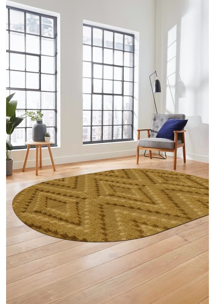 Düz Renk Sade Kilim Motifli Dijital Kaymaz Taban Yıkanabilir Oval Salon Halısı, O-Sade-33-Kahve, indirimleri