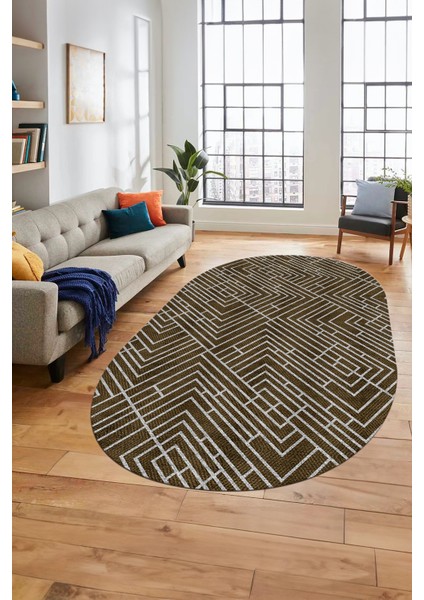 Baskılı Kaymaz Taban Yıkanabilir Sade Motifli Oval Yolluk Mutfak Salon Halısı, O-Sade-11-Kahve, fırsatları