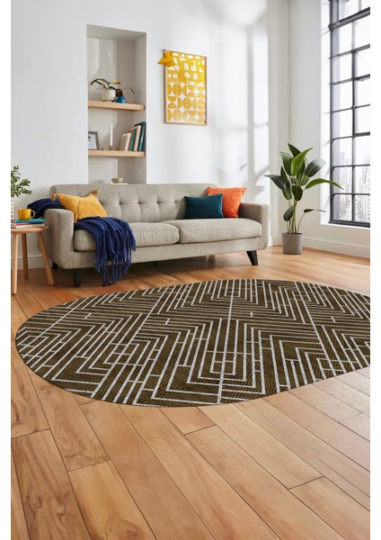 Baskılı Kaymaz Taban Yıkanabilir Sade Motifli Oval Yolluk Mutfak Salon Halısı, O-Sade-11-Kahve, indirimleri