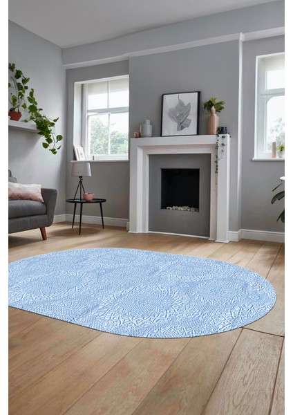 Baskılı Kaymaz Taban Yıkanabilir Sade Düz Renk Oval Yolluk Mutfak Salon Halısı, O-Sade-15-Mavi, fiyatları