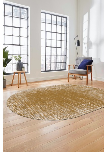 Baskılı Kaymaz Taban Yıkanabilir Sade Düz Desen Oval Yolluk Mutfak Salon Halısı, O-Sade-14-Kahve,