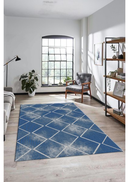 Dijital Baskı Kaymaz Yıkanabilir Sade Şık Motifli Yolluk Mutfak Salon Halısı, Sade-41-Mavi,