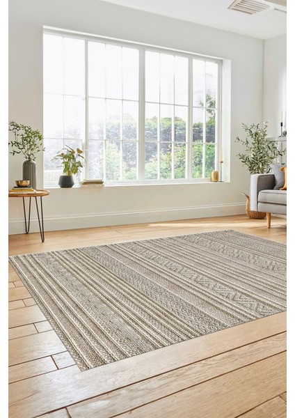 Kilim Desenli Sade Motifli Kaymaz Taban Yıkanabilir Yolluk Salon Halısı, Sade-30-Bej,