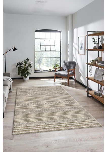 Kilim Desenli Sade Motifli Kaymaz Taban Yıkanabilir Yolluk Salon Halısı, Sade-30-Bej,