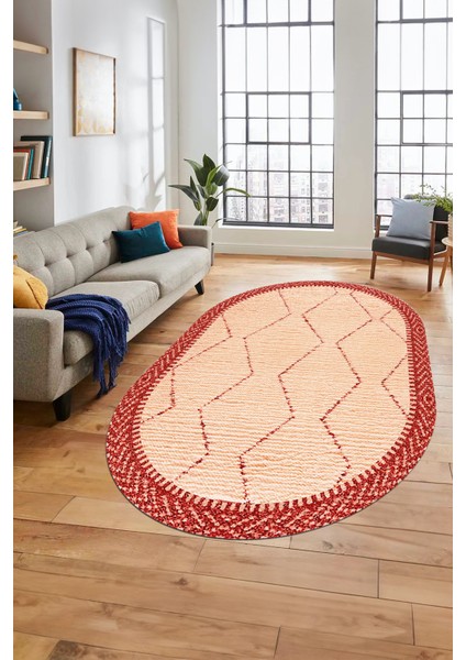 Baskılı Kaymaz Taban Yıkanabilir Sade Kilim Desen Oval Yolluk Salon Halısı, O-Sade-17-Kırmızı, modelleri