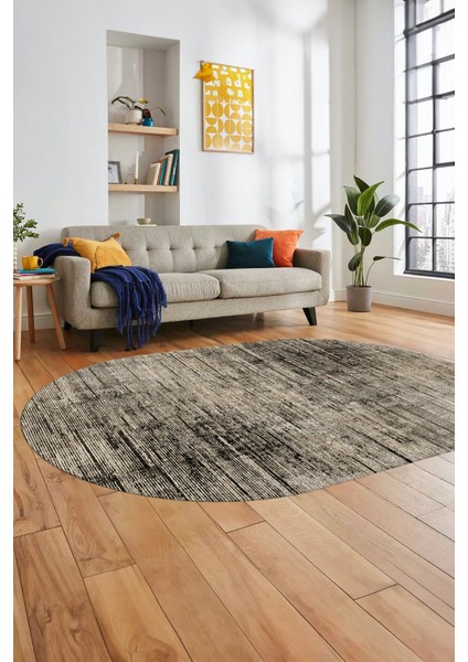 Düz Renk Sade Desen Dijital Kaymaz Taban Yıkanabilir Oval Yolluk Salon Halısı, O-Sade-37-Bej,