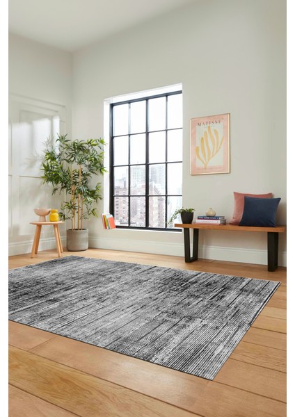 Düz Renk Sade Desen Dijital Kaymaz Taban Yıkanabilir Yolluk Salon Halısı, Sade-37-Gri,