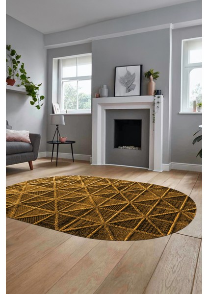 3D Baskılı Kaymaz Taban Yıkanabilir Sade Motifli Oval Yolluk Mutfak Salon Halısı, O-Sade-12-Kahve, modelleri