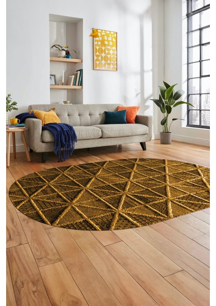 3D Baskılı Kaymaz Taban Yıkanabilir Sade Motifli Oval Yolluk Mutfak Salon Halısı, O-Sade-12-Kahve, indirimleri