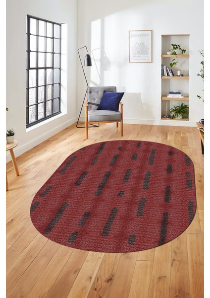Dijital Baskı Kaymaz Yıkanabilir Sade Düz Oval Yolluk Koridor Salon Halısı, O-Sade-49-Kırmızı,
