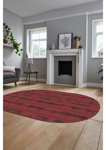 Dijital Baskı Kaymaz Yıkanabilir Sade Düz Oval Yolluk Koridor Salon Halısı, O-Sade-49-Kırmızı,