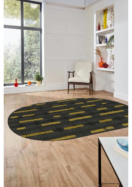 Dijital Baskı Kaymaz Yıkanabilir Sade Düz Oval Yolluk Koridor Salon Halısı, O-Sade-49-Sarı,