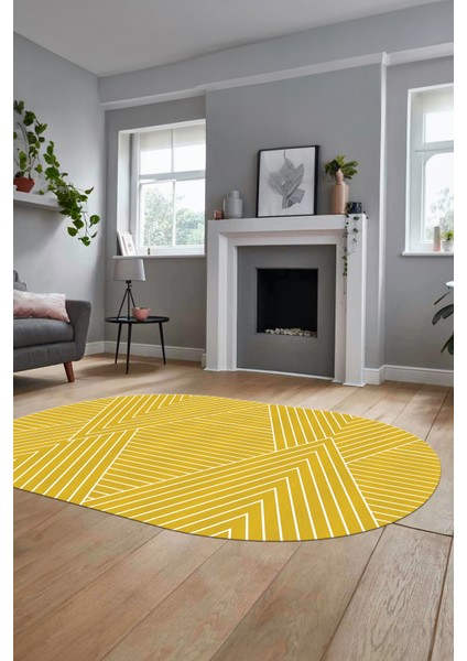 Baskılı Kaymaz Taban Yıkanabilir Çizgili Desen Oval Yolluk Mutfak Salon Halısı, O-Sade-08-Sarı, fırsatları