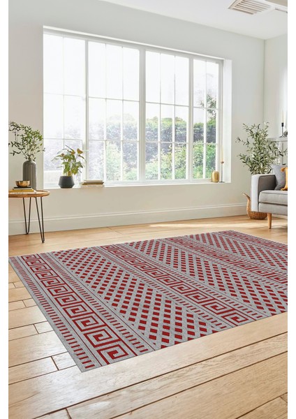 Kilim Desenli Dijital Kaymaz Yıkanabilir Sade Yolluk Mutfak Koridor Salon Halısı Sade-21-Bordo