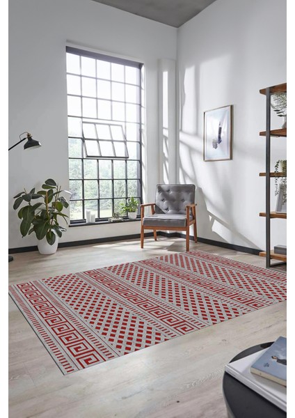 Kilim Desenli Dijital Kaymaz Yıkanabilir Sade Yolluk Mutfak Koridor Salon Halısı Sade-21-Bordo