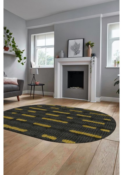 Dijital Baskı Kaymaz Yıkanabilir Sade Düz Oval Yolluk Koridor Salon Halısı, O-Sade-49-Sarı, indirimleri