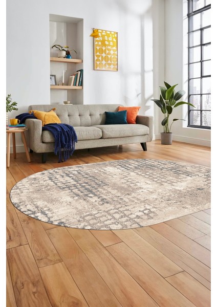 Baskılı Kaymaz Taban Yıkanabilir Sade Motifli Oval Yolluk Mutfak Salon Halısı, O-Sade-16-Vizon, fırsatları