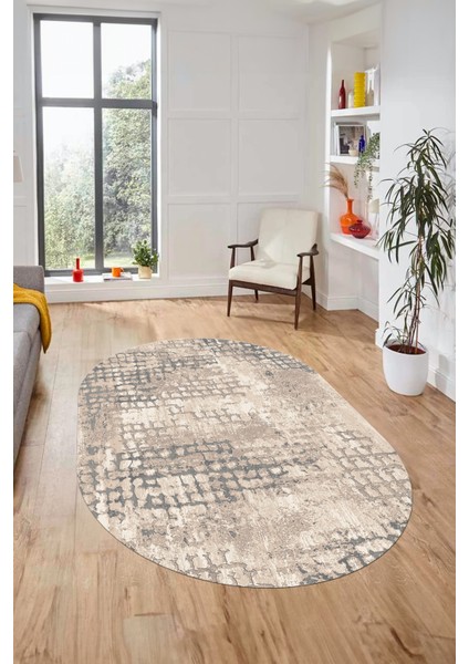 Baskılı Kaymaz Taban Yıkanabilir Sade Motifli Oval Yolluk Mutfak Salon Halısı, O-Sade-16-Vizon, indirimleri