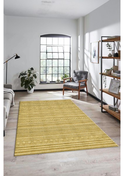 Kilim Desenli Sade Motifli Kaymaz Taban Yıkanabilir Yolluk Salon Halısı, Sade-30-Sarı, modelleri