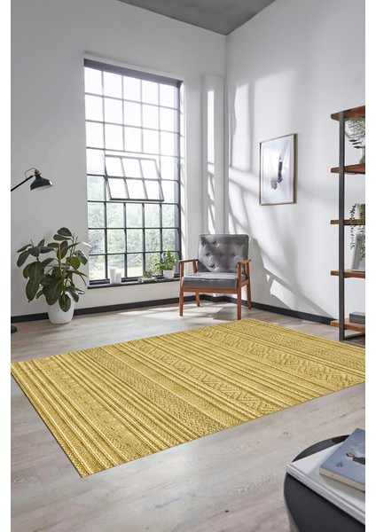 Kilim Desenli Sade Motifli Kaymaz Taban Yıkanabilir Yolluk Salon Halısı, Sade-30-Sarı, fırsatları