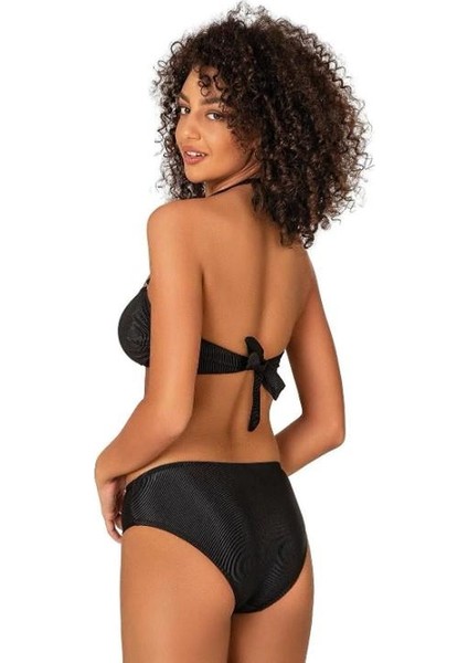 Endeep Kadın Aksesuarlı Fitilli Dokulu Siyah Bikini Takımı 22287 fırsatları