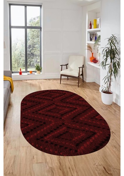 Düz Renk Sade Kilim Motifli Dijital Kaymaz Taban Yıkanabilir Oval Salon Halısı, O-Sade-33-Bordo, fiyatları