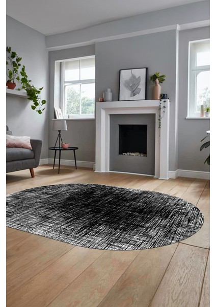 Baskılı Kaymaz Taban Yıkanabilir Sade Düz Desen Oval Yolluk Mutfak Salon Halısı, O-Sade-14-Siyah, modelleri