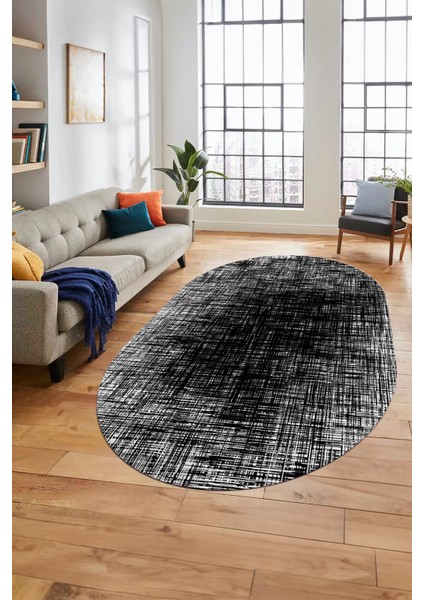 Baskılı Kaymaz Taban Yıkanabilir Sade Düz Desen Oval Yolluk Mutfak Salon Halısı, O-Sade-14-Siyah, fırsatları